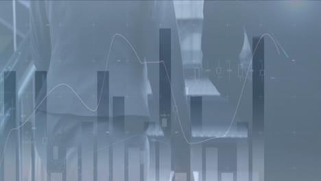 Animation-Der-Statistikverarbeitung-über-Geschäftsleute-Und-Stadtlandschaft