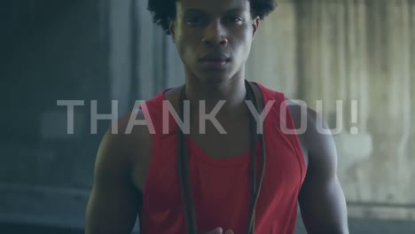 Animation-of-thank-you-text-over-biracial-sportsman