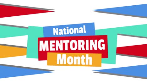 Animation-of-national-mentoring-month-text-over-colourful-shapes-on-white-background