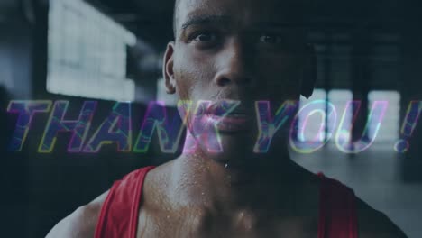 Animation-Eines-Dankestextes-über-Einen-Afroamerikanischen-Sportler-Im-Fitnessstudio