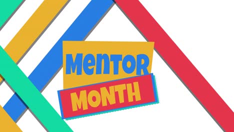 Animation-of-mentor-month-text-over-colourful-shapes-on-white-background