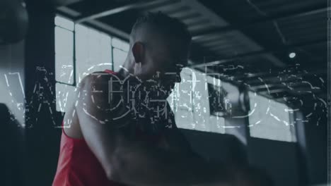 Animation-Des-Kampftextes-über-Einen-Afroamerikanischen-Sportler-Im-Fitnessstudio