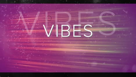 Animation-of-vibes-text-in-white-with-circles-over-glowing-colourful-streaks-on-dark-pink