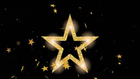 Animation-of-glowing-gold-stars-on-black-background
