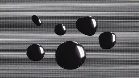 Animation-of-shiny-black-shapes-floating-over-moving-grey-lines