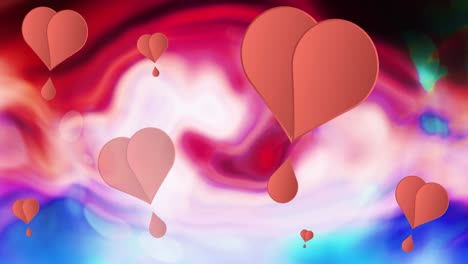 Animation-Rosafarbener-Herzen,-Die-Sich-Auf-Mehrfarbigem-Hintergrund-Bewegen
