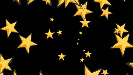 Animation-of-gold-stars-moving-and-flashing-on-black-background