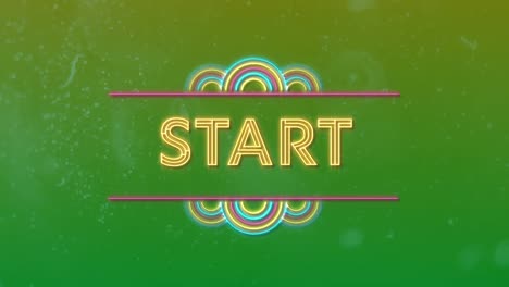 Animation-of-start-text-in-yellow-neon-over-dirt-and-scratches-on-green-background