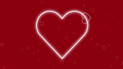 Animation-Einer-Neon-Herzform,-Die-über-Herzen-Auf-Rotem-Hintergrund-Flackert