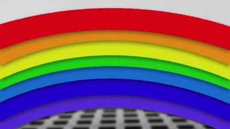 Animation-Eines-Roten-Musters-Und-Eines-Regenbogens-über-Einem-Bürogebäude