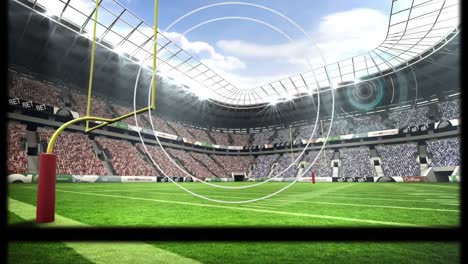 Animation-Der-Scannerverarbeitung-Und-Glitching-Frame-über-Dem-American-Football-Spielfeld-Im-Stadion