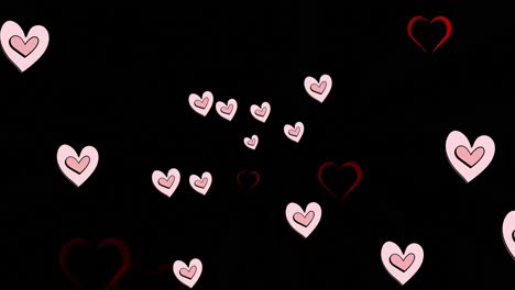 Animation-of-pink-hearts-moving-on-black-background