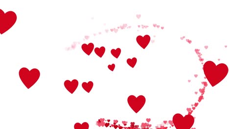 Animation-of-red-hearts-floating-over-white-background