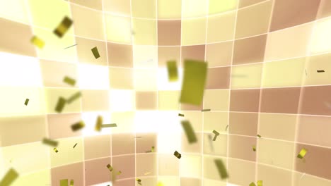 Animation-Von-Goldenem-Konfetti-über-Einer-Wand-Aus-Blinkenden-Braunen-Und-Gelben-Lichtern