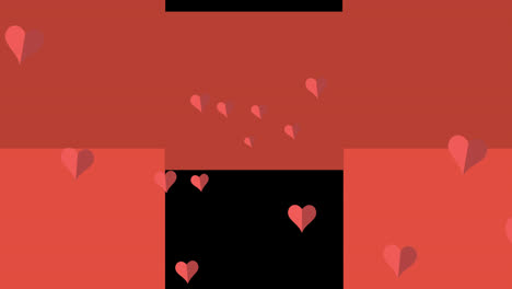 Animation-Roter-Herzen,-Die-Sich-Auf-Schwarzem-Und-Rotem-Hintergrund-Bewegen
