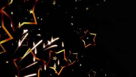 Animation-of-gold-stars-with-christmas-and-new-year-fireworks-on-night-sky