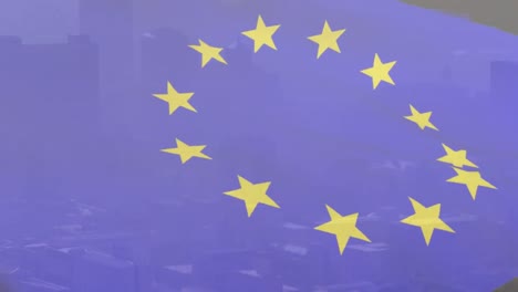 Animation-Der-Flagge-Der-Europäischen-Union-über-Dem-Modernen-Stadtbild