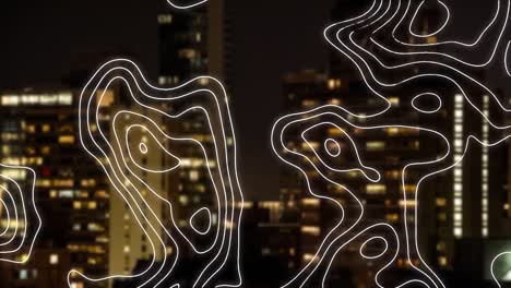 Animation-Eines-Netzwerks-Weißer-Linien-über-Dem-Stadtbild-Bei-Nacht