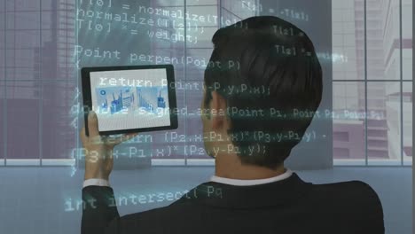 Animation-of-data-processing-over-businessman-using-tablet