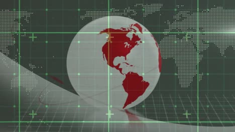 Animation-Der-Weltkarte-Und-Datenverarbeitung-über-Globus-Und-Gitter