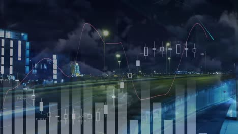 Animation-Der-Statistikverarbeitung-über-Wolken-Und-Himmel-Mit-Schnellem-Straßenverkehr