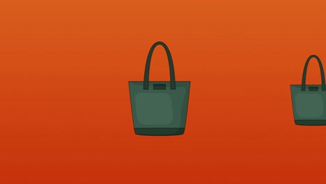 Animation-of-blue-tote-handbags-on-orange-background