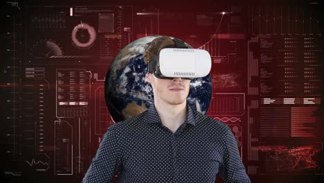 Animation-of-businessman-wearing-vr-headset-over-globe-and-data-processing-on-screen