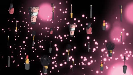 Animation-Von-Make-up-Produkten-über-Weißen-Lichtflecken-Auf-Leuchtend-Rosa-Hintergrund