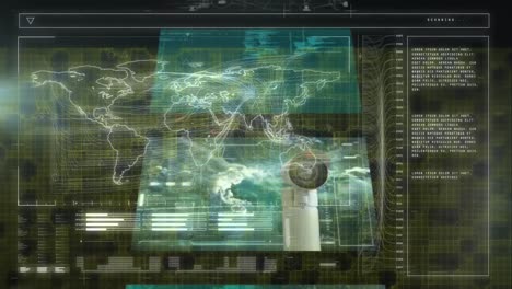 Animation-Der-Weltkarte-Und-Datenverarbeitung-Auf-Bildschirmen