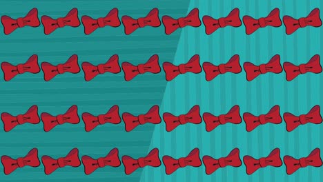 Animation-of-red-bowties-repeated-and-moving-on-abstract-blue-background