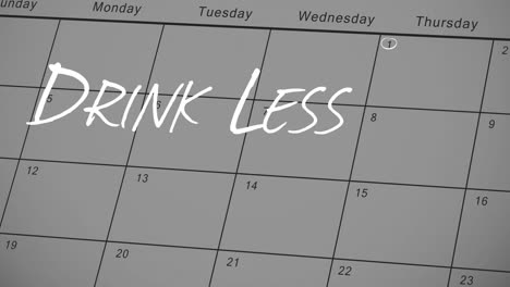 Animation-of-new-year's-resolution-drink-less-text-in-white-over-january-calendar