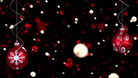 Animation-Von-Lichtflecken-Und-Weihnachtskugeln-Auf-Schwarzem-Hintergrund