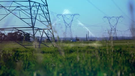 Animation-of-triangle-over-landscape-with-electricity-pylons