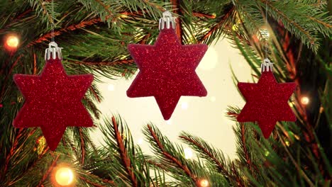Animation-of-spots-of-light-over-christmas-fir-tree-frame-with-stars