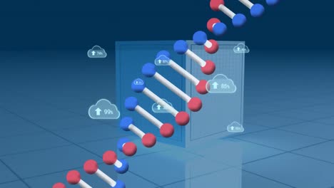 Animation-Von-Wolken-Mit-Wachsender-Zahl-über-Diagramm-Und-DNA-Strang