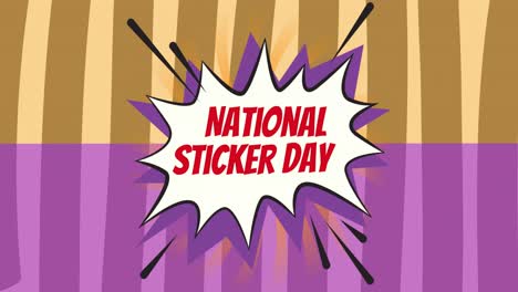 Animation-of-national-sticker-day-text-on-green-and-purple-background