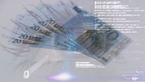 Animation-of-diverse-data-and-eye-over-euro-banknotes