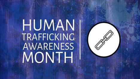 Animation-of-stop-human-trafficking-text-with-chain-icon-on-blue-background