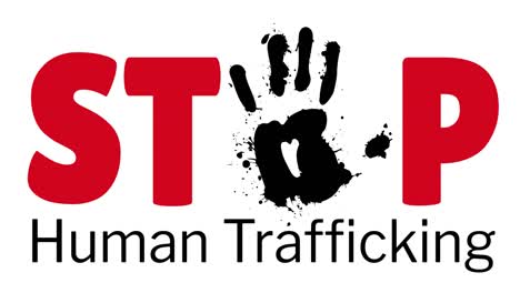 Animation-of-stop-human-trafficking-text-with-black-hand-on-white-background
