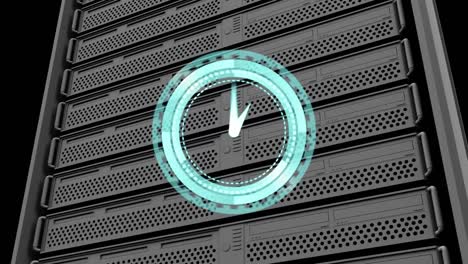 Animation-of-clock-moving-over-server-room