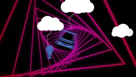 Animation-Von-Wolken-Mit-Symbolen-über-Neondreiecken