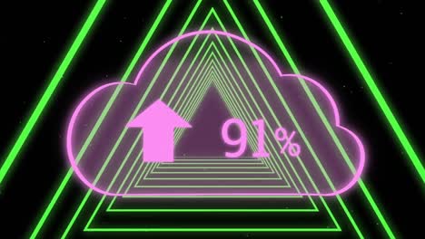 Animation-of-cloud-with-growing-number-over-neon-triangles