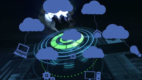 Animation-of-clouds-with-icons-over-globe