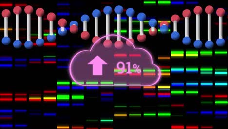 Animation-Einer-Wolke-Mit-Wachsender-Zahl-über-Sich-Bewegenden-Säulen-Und-DNA-Strang