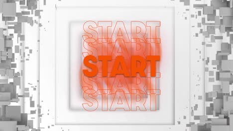 Animation-of-start-text-over-white-moving-squares