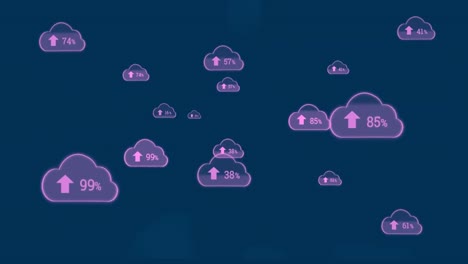 Animation-Von-Wolken-Mit-Zahlen-über-Diagrammen-Auf-Blauem-Hintergrund