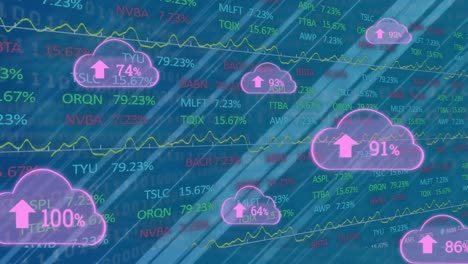 Animation-Von-Wolken-Mit-Wachsender-Zahl-über-Dem-Aktienmarkt