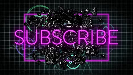 Animation-of-subscribe-neon-text-over-black-stain-and-smoke