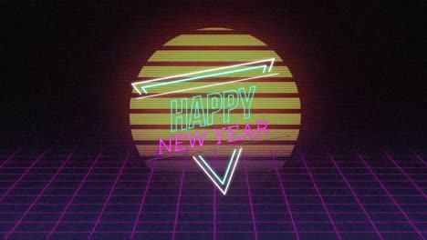Animation-of-happy-new-year-text-over-neon-circle