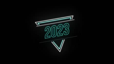 Animation-of-2023-text-and-neon-shapes-on-black-background